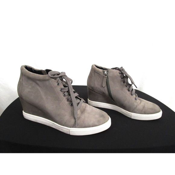 Caslon Gray Leather Lace, Zip Up Wedge Heel Sneaker Sole Ankle Booties Women 9.5 - Picture 3 of 9